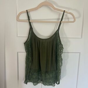 Free People Olive Green Cami with Lace Detail